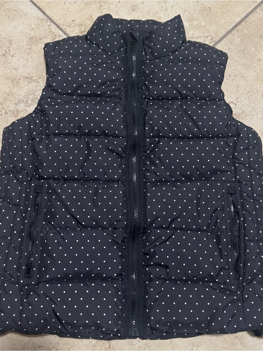 Laura Scott Black Polka Dot Quilted Puffer Vest